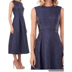 Kay Unger Belinda Navy Midi Cocktail Dress
